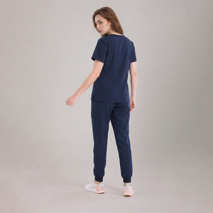 Ensembles de blouses d'infirmière avec poches zippées, haut de blouse bleu marine à col en V, pantalon jogger, tissu respirant, uniforme médical pour l'hôpital - Product Image 5