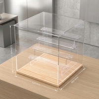 Vitrine de présentation en acrylique transparent avec base en bois pour figurines, boîte à collectionner anti-poussière, présentoir de bureau