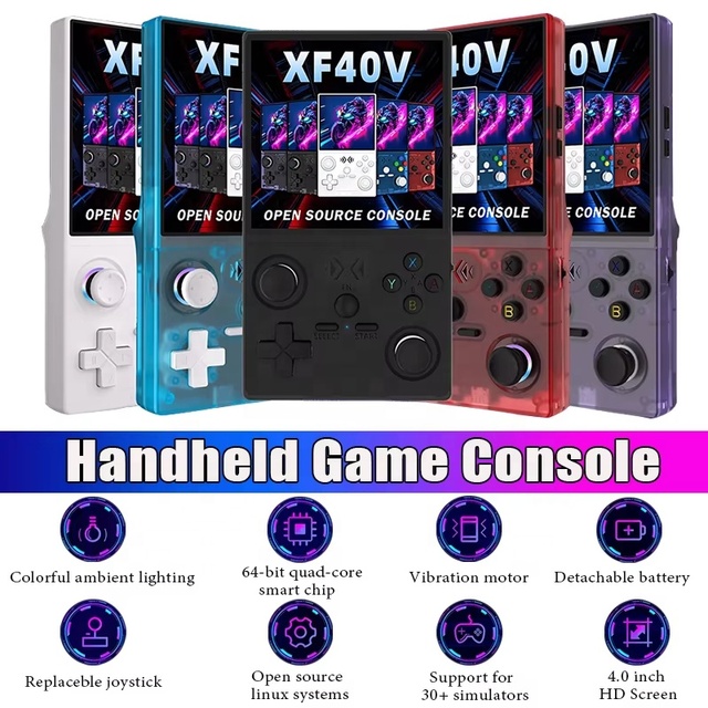 FORYOBUD XF40V Retro Handheld Game Console 4.0" TFT Color Screen 64GB Built-in 18000+ Games 30+ Simulators 4000mAh Battery WiFi