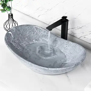 24 × 14 Zoll Bootsform-Spüle modern Über Zelt grau Porzellan Keramik-Badezimmerspüle Spülbecken Kunstdesigns Becken