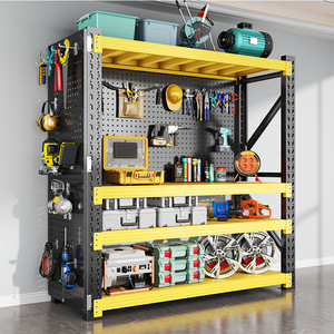 ชั้นวางของในโรงรถ Three Arrows แบบ 4 ชั้น ชั้นวางเหล็กสำหรับงานหนัก พร้อมแผงเพ็กบอร์ดสำหรับจัดเก็บอุปกรณ์ในโรงงานและห้องใต้ดิน - Product Image 1