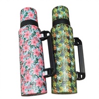 Termo Clásico de Acero Inoxidable 304 de Doble Pared con Aislamiento al Vacío, Diseño Floral Hawaiano, Gran Capacidad, Antiderrames, Libre de BPA