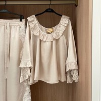 Ensemble de vêtements de nuit en dentelle 100% acétate pour femmes, manches évasées à volants, pyjama épais, fabrication sur mesure OEM ODM, marque privée, vêtements de nuit de luxe