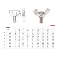Vis à tête papillon Taiming Wing Bolt personnalisée M3-M12 DIN316 en acier inoxydable 304 finition naturelle, vis à tête hexagonale 25 mm