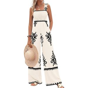 Womens Jumpsuit Boho Summer Wide Leg High Waist Knitted One Piece Casual Beach Outfit With Pockets - Product Image 5