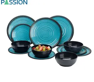 Ensemble de 12 assiettes et bols en mélamine incassables et légers pour le Patio et les activités de plein air - Product Image 1