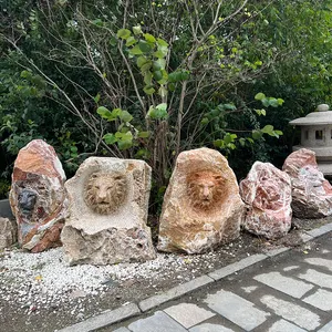야외 장식 정원을위한 손 동굴 천연 대리석 사자 조각