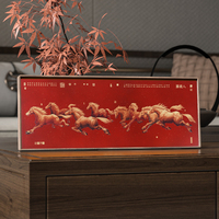 Décoration d'intérieur en gros : Œuvre d'art en laiton et bois massif, style chinois, huit chevaux, pour salon et terrasse, promotion de déménagement