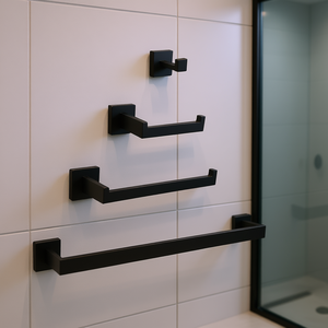 Ensemble d'accessoires de salle de bain en alliage de zinc noir mat, design carré contemporain, 4 pièces, à fixer au mur - Product Image 2