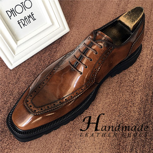 Chaussures en cuir décontractées - cuir véritable pour homme, finition peinture nacrée haut de gamme, chaussures de mariage pour le marié - Product Image 1