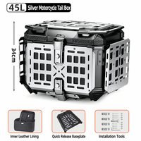 LDQ 45L Mecha Design Aluminium Double Verrouillage Moto Top Case Noir Alliage Coffre Arrière Antichoc Anti-poussière Aventure