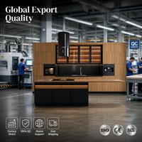 Meubles de cuisine modernes en bois de luxe, armoires modulaires sur mesure, éclairage LED intégré, évier en granit/marbre écologique