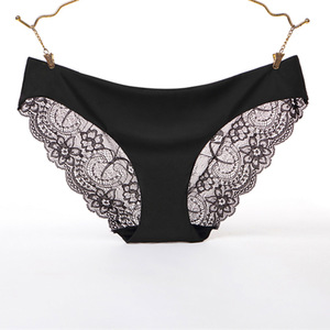 Usine directe femmes Sexy évider Bikini sans couture sous-vêtements glace soie slips Invisible dentelle culotte Sexi filles matures culottes - Product Image 4