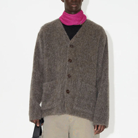Cardigan en laine mohair épaisse unisexe de luxe, col en V, boutons, poches, tricot, manteau en tricot