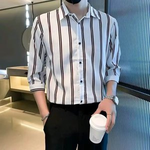 <span class=keywords><strong>Camicia</strong></span> <span class=keywords><strong>a</strong></span> Righe <span class=keywords><strong>a</strong></span> Maniche Lunghe per Primavera e Autunno, Stile Business Casual Coreano alla Moda - Product Image 5