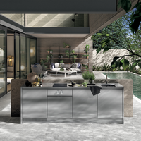 Cuisine extérieure modulaire personnalisée, moderne, écologique, ignifuge, en acier inoxydable, avec évier et tiroir coulissant
