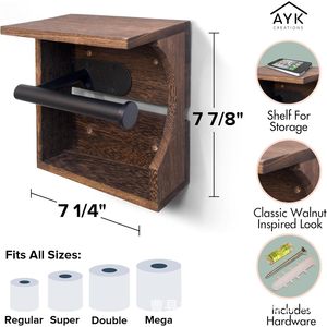 AyK Creations Wooden Toilet <b>Paper</b> Holder Wall Mount Maple Rustic Design Bathroom <b>Kitchen</b> Shelf - Product Image 4