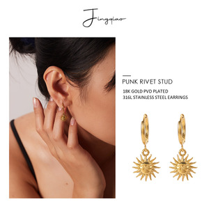 Pendientes de Aro con Colgante de Sol, Chapados en Oro de 18k, Acero Inoxidable, Joyería Colgante para Uso Diario - Product Image 2