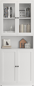 Libreria Moderna in Ferro con Ante in Vetro, Antipolvere, Montabile a Parete, Altezza Regolabile, Mobile Contenitore per Soggiorno - Product Image 5