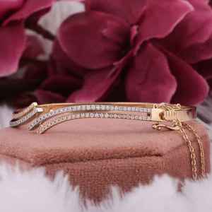 Moissanite Minimalist <b>Bangle</b> <b>Bracelet</b> 14K Gold Plated Elegant Chain Link Style Everyday Wear Jewelry Mothers Day Gift for Women - Product Image 3