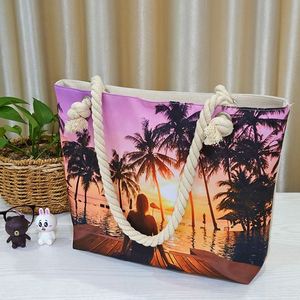 Sac de plage en toile grande capacité, fourre-tout portable, sac à bandoulière, sac de voyage d'été, sac de shopping avec fermeture éclair - Product Image 2