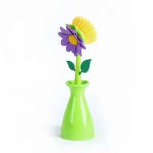 Long Handled Flower Shaped Pot Washing Brush Kitchenware Cleaning Brush Kitchen Decoration