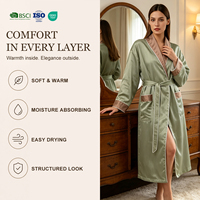 Peignoir unisexe à col châle, double face, vert, très absorbant, respirant, pour usage quotidien et vacances, style enveloppant pour couple