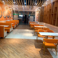 Banc de rangement capitonné orange ambré avec assise relevable et panneau latéral à motif marbré pour restaurant moderne, canapé, café, salle à manger