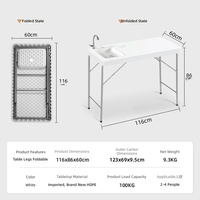 Table de lavage de poisson en plastique pour extérieur, plan de travail pliant pour camping/pêche/découpe de poisson, évier rectangulaire pour cour domestique, résistant au vent