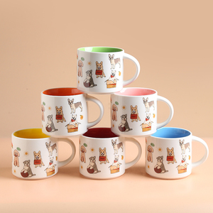Großhandel Niedliche Hunde-Keramik-Kaffeetasse mit Deckel Cartoon-Welpen-Becher Glänzend Weiß Kawaii Tierliebhaber Tee-Milch-Tasse Büro Zuhause Geschenk - Product Image 3