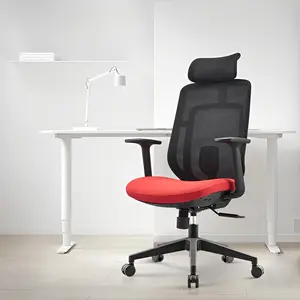 Commercial Swivel High Back Mesh Chairs Adjustable Ergonomic Executive Red Fabric Seat Office Chairs