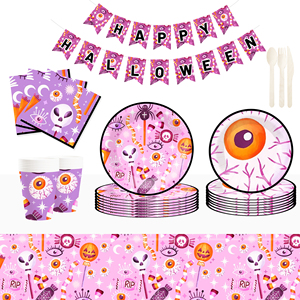 DAMAI Factory Wholesale New Disposable purple Exploding Eyeball Halloween Party Paper Plate Set - Product Image 1
