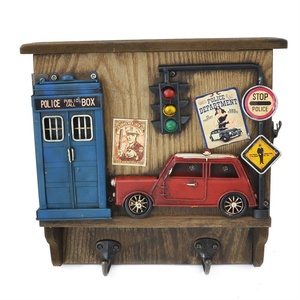 Boîte de rangement Avec 2 Crochets <span class=keywords><strong>Police</strong></span> Boite Auto Plaque Métal Artisanat Ornements De Bureau Bar Café Boutique Décoration Murale Vintage Industriel - Product Image 4