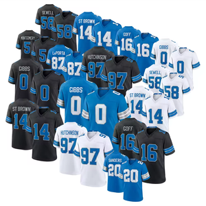 เสื้อฟุตบอลอเมริกันแบบเย็บติด ทีมชาป หมายเลข 18 ไอแซค เทสลา หมายเลข 16 แจเรด กอฟฟ์ หมายเลข 14 บราวน์ หมายเลข 97 ฮัทชินสัน หมายเลข 0 จาห์มีร์ กิบส์ - Product Image 1