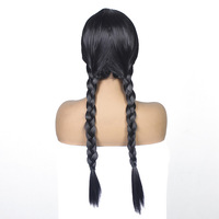 Wig Kepang Panjang Hitam Kustom HLC dengan Poni Wig Sintetis Hitam Panjang Buatan untuk Wanita Wig Cosplay Karakter Penyihir Anime