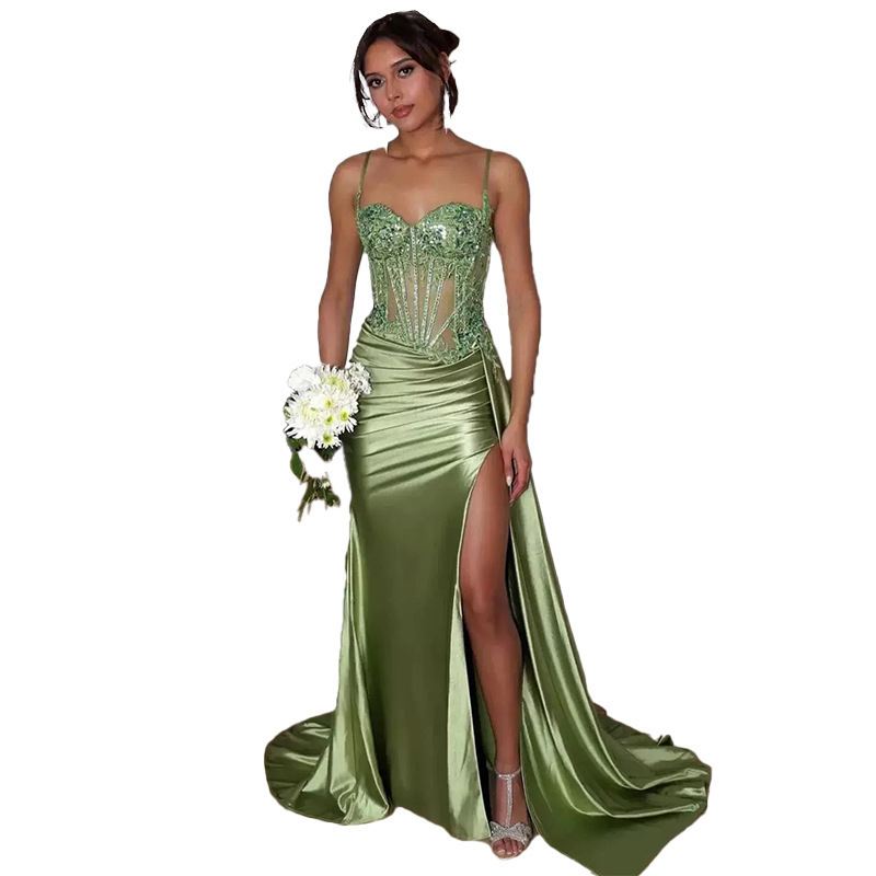 slim fit dress slacks Sparkly Sage Green Sequins Mermaid Mermaid Prom Dresses Pic Color / US8