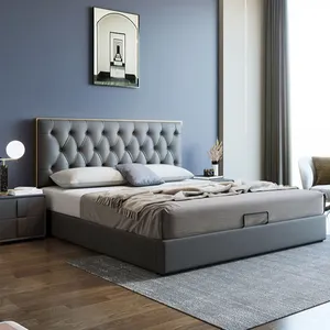 Schlafzimmermöbel mit großem Platz Stauraum Lederschlafwerk Polsterung-Bett Doppelbett CELB008