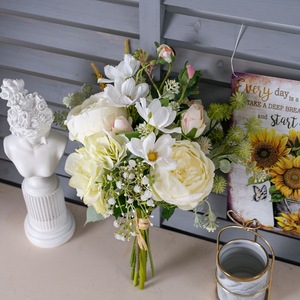 Bouquet de roses artificielles Light Breeze en tissu tissé plastique, décoration intérieure, accessoires de photographie CF01479 - Product Image 1
