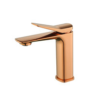 Robinet de salle de bain en or rose, monocommande, monotrou, corps carré, finition polie, robinet de lavabo moderne
