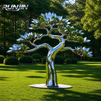 Sculpture d'arbre moderne en acier inoxydable poli miroir, soudée, pour l'aménagement paysager extérieur de jardins, parcs, hôtels et villas, statue artistique