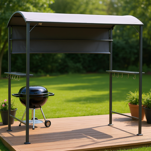 Gazebo para Asados de 7 Pies con Estructura de Aluminio, Panel de Protección Solar, Toldo Lateral, Pérgola para Patio Exterior con Estantes y Ganchos - Product Image 2