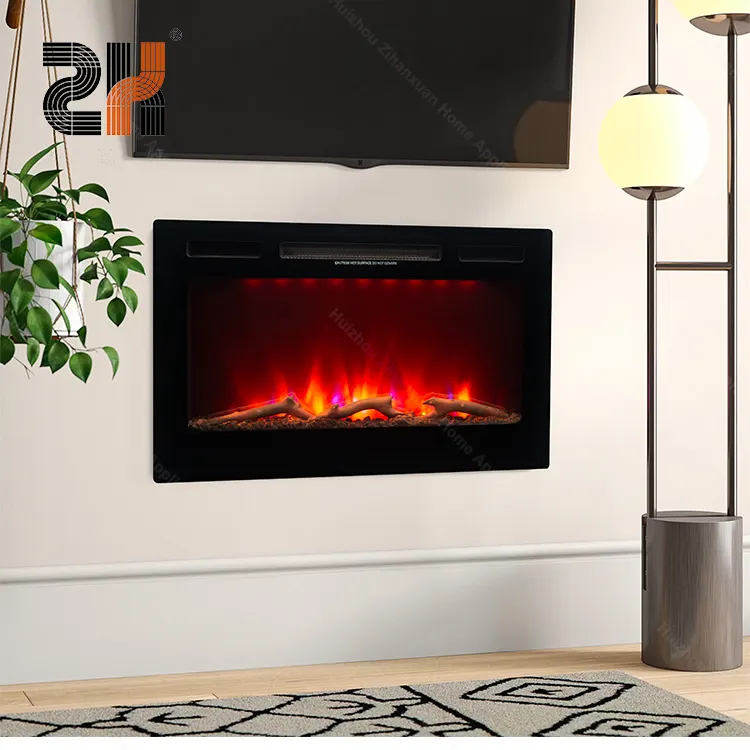 Moderne 30 Inch Vuurplaats Muur Verzonken Elektrische Open Haard Inzetstukken Verwarming Indoor Decoratieve 3d Led Vlam Open Haard Elektrische