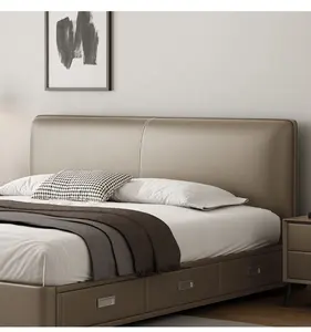 Upholstered Storage Bed Genuine Leather King Size With Drawers Bedroom Furniture