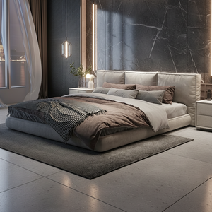 <span class=keywords><strong>Letto</strong></span> <span class=keywords><strong>Matrimoniale</strong></span> Furnistyle di Lusso Leggero e Minimalista Moderno con Testiera in Vera Pelle, Struttura in Legno di Pino, Base <span class=keywords><strong>a</strong></span> <span class=keywords><strong>Molle</strong></span>, Stile Futon Tatami - Product Image 4