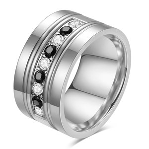 Bague en diamant 12 mm bicolore noir et blanc, taille brillant ronde, couleur or et acier, unisexe, pour usage quotidien - Product Image 2