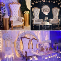 Sillón tipo trono Queen con respaldo alto, marco dorado y plateado, ideal para fiestas de quinceañera y baby shower.