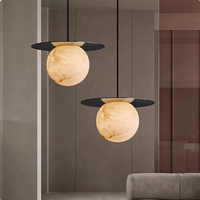 Lustre moderne intelligent à intensité variable en marbre et albâtre, suspension LED de luxe avec contrôle par application pour salon et salle à manger
