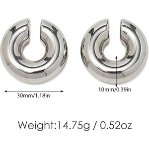 <b>Clip</b>-<b>on</b> <b>Earrings</b> Thick C Shape Hollow Geometric Stainless Steel Gold And Silver Color Everyday Wear - Product Image 2