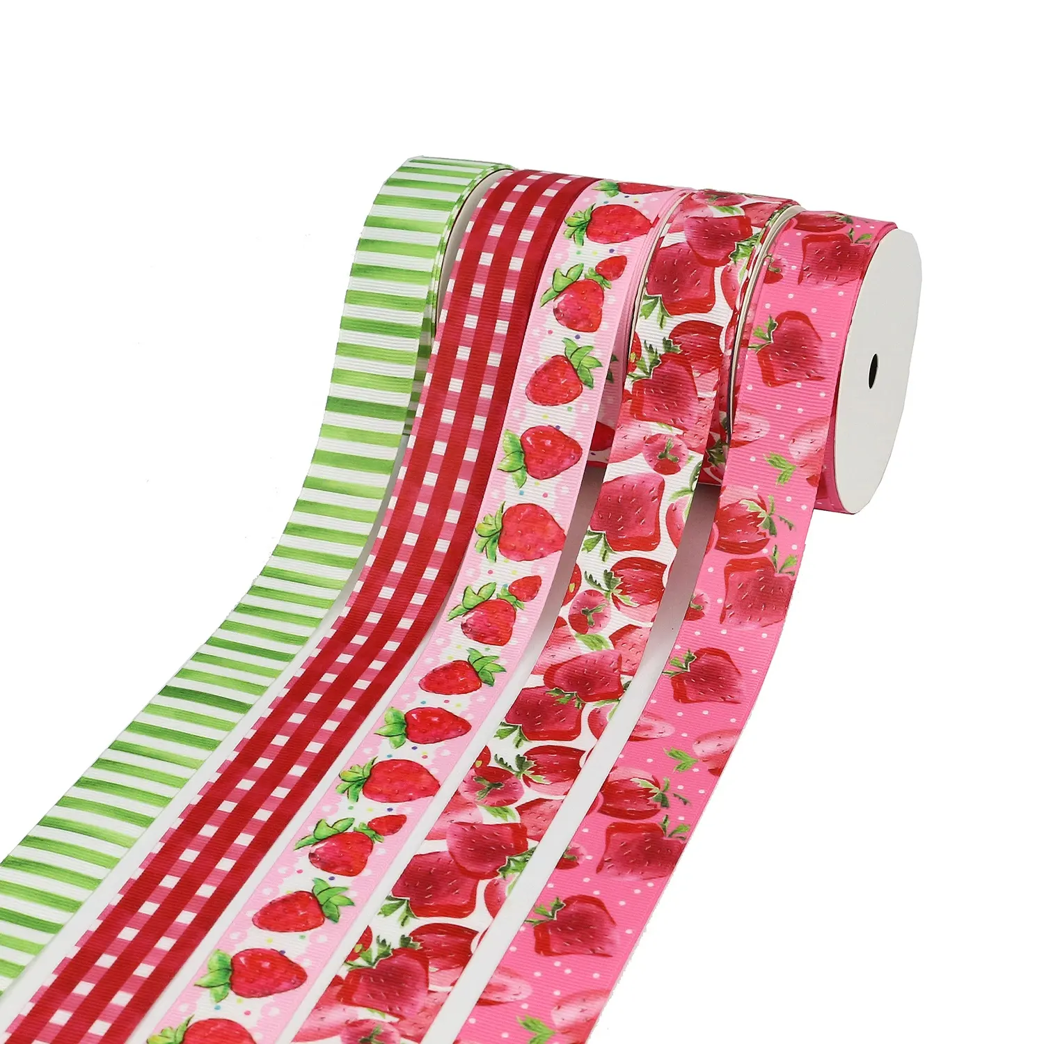 High Color Fastness Strawberry Check Pattern Print 1 Inch Grosgrain Character Custom Ribbon