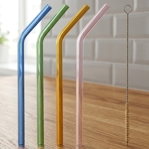 Metal <b>Drinking</b> <b>Straws</b> Set of 4 Reusable Bendable <b>Straws</b> with Cleaning Brush in Blue Green Gold Pink Modern Bar Accessories - Product Image 4
